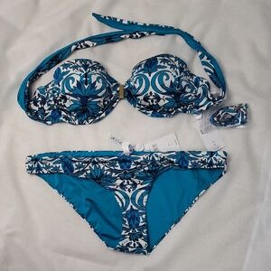 Elegant Blue Patterned Bikini Set